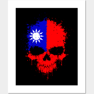 Chaotic Taiwanese Flag Splatter Skull Posters and Art